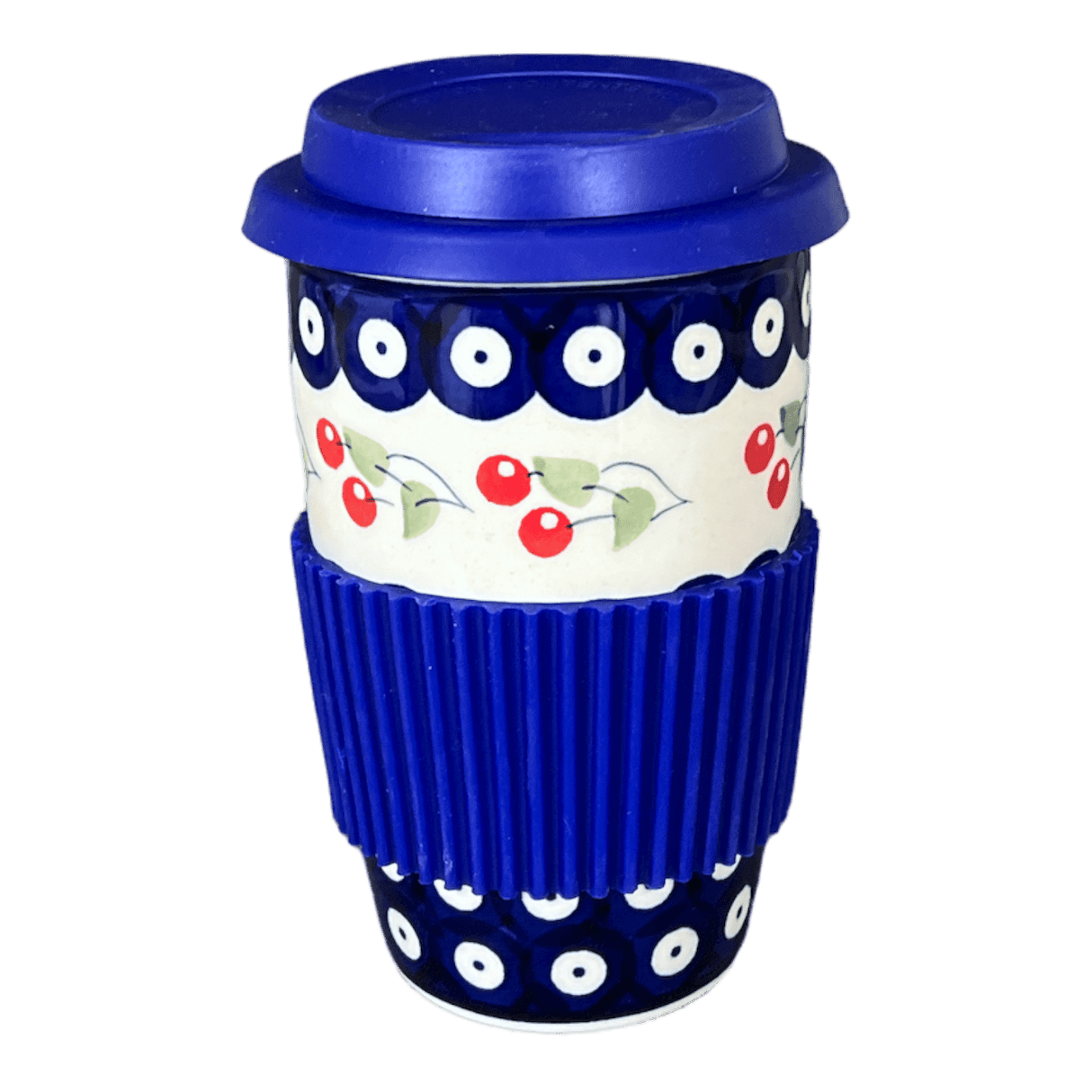 Mug, Travel, 14 oz in "Cherry Dot" by Manufaktura | K115T-70WI