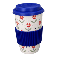 A picture of a Polish Pottery Travel Mug (Simply Beautiful) | K115T-AC61 as shown at PolishPotteryOutlet.com/products/travel-mug-simply-beautiful-k115t-ac61
