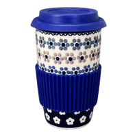 A picture of a Polish Pottery Travel Mug (Floral Chain) | K115T-EO37 as shown at PolishPotteryOutlet.com/products/travel-mug-floral-chain-k115t-eo37