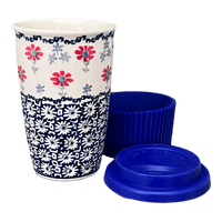 A picture of a Polish Pottery Travel Mug (Summer Blossoms) | K115T-P232 as shown at PolishPotteryOutlet.com/products/travel-mug-summer-blossoms-k115t-p232