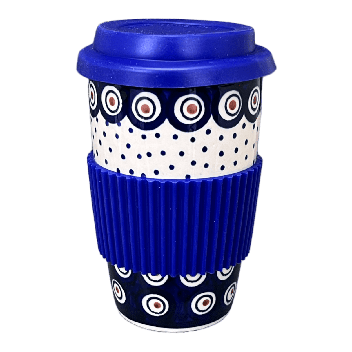 Mug, Travel, 14 oz in "Peacock Dot" by Manufaktura | K115U-54K