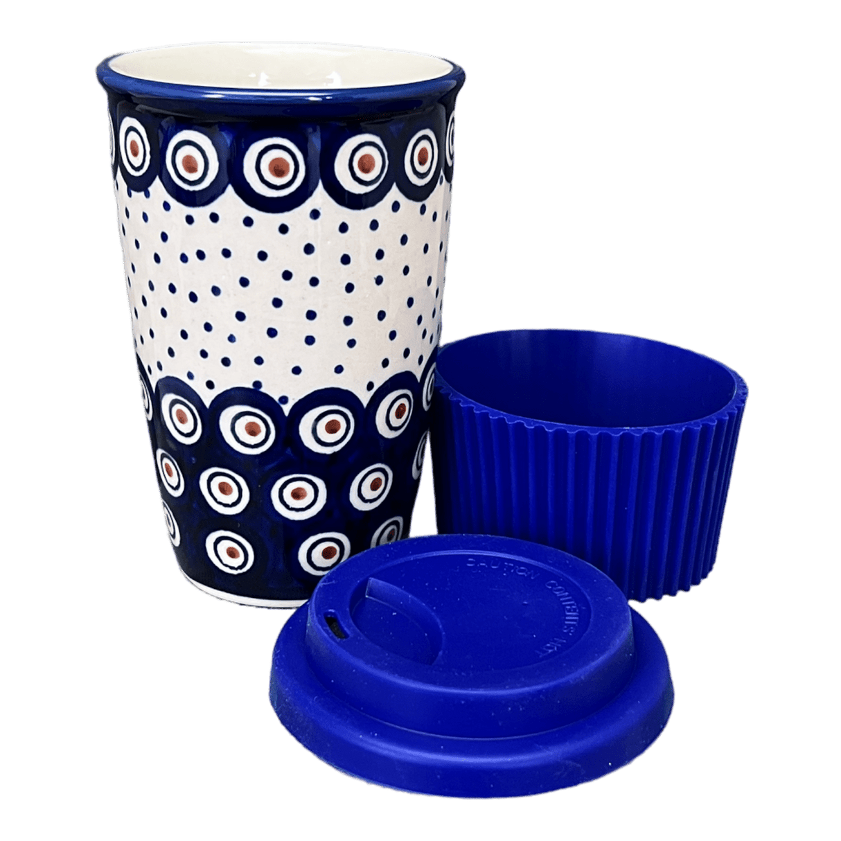 Mug, Travel, 14 oz in "Peacock Dot" by Manufaktura | K115U-54K