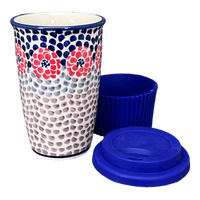 A picture of a Polish Pottery Travel Mug (Falling Petals) | K115U-AS72 as shown at PolishPotteryOutlet.com/products/travel-mug-falling-petals-k115u-as72