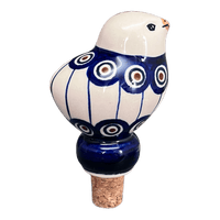 A picture of a Polish Pottery Bird-Shaped Wine Cork (Peacock in Line) | K118T-54A as shown at PolishPotteryOutlet.com/products/bird-shaped-wine-cork-peacock-in-line-k118t-54a