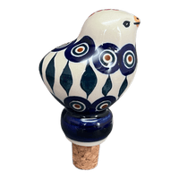 A picture of a Polish Pottery Bird-Shaped Wine Cork (Peacock) | K118T-54 as shown at PolishPotteryOutlet.com/products/bird-shaped-wine-cork-peacock-k118t-54