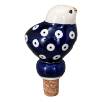 A picture of a Polish Pottery Bird-Shaped Wine Cork (Dot to Dot) | K118T-70A as shown at PolishPotteryOutlet.com/products/bird-shaped-wine-cork-dot-to-dot-k118t-70a