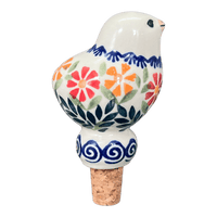 A picture of a Polish Pottery Bird-Shaped Wine Cork (Flower Power) | K118T-JS14 as shown at PolishPotteryOutlet.com/products/bird-shaped-wine-cork-flower-power-k118t-js14