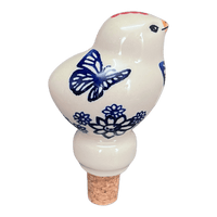 A picture of a Polish Pottery Bird-Shaped Wine Cork (Butterfly Garden) | K118T-MOT1 as shown at PolishPotteryOutlet.com/products/bird-shaped-wine-cork-butterfly-garden-k118t-mot1