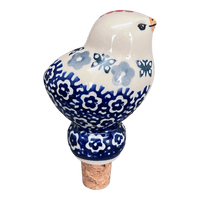 A picture of a Polish Pottery Bird-Shaped Wine Cork (Butterfly Border) | K118T-P249 as shown at PolishPotteryOutlet.com/products/bird-shaped-wine-cork-butterfly-border-k118t-p249