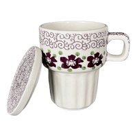 A picture of a Polish Pottery Lidded Mug (Merlot Garden) | K131T-P353 as shown at PolishPotteryOutlet.com/products/tea-steeper-travel-mug-merlot-garden-k131t-p353