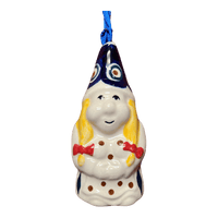 A picture of a Polish Pottery Female Gnome Ornament (Peacock) | K136T-54 as shown at PolishPotteryOutlet.com/products/female-gnome-ornament-peacock-k136t-54
