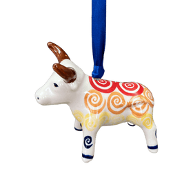 Polish Pottery Bull Ornament (Psychedelic Swirl) | K167M-CMZK Additional Image at PolishPotteryOutlet.com