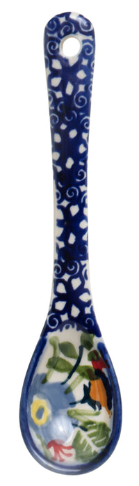 A picture of a Polish Pottery Sugar Spoon (Floral Fantasy) | L001S-P260 as shown at PolishPotteryOutlet.com/products/sugar-spoon-floral-fantasy