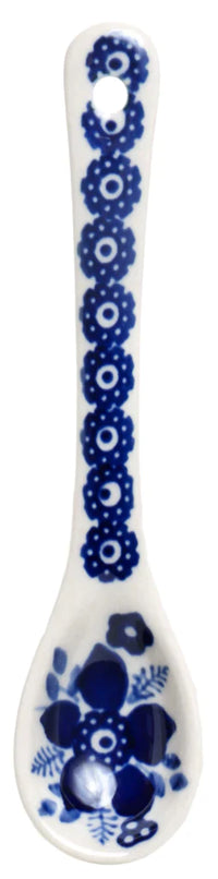 A picture of a Polish Pottery Sugar Spoon (Duet in Blue) | L001S-SB01 as shown at PolishPotteryOutlet.com/products/sugar-spoon-duet-in-blue