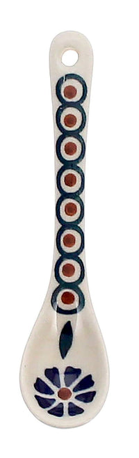 A picture of a Polish Pottery Sugar Spoon (Floral Peacock) | L001T-54KK as shown at PolishPotteryOutlet.com/products/sugar-spoon-floral-peacock-l001t-54kk