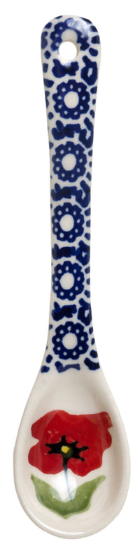 A picture of a Polish Pottery Sugar Spoon (Poppy Garden) | L001T-EJ01 as shown at PolishPotteryOutlet.com/products/sugar-spoon-poppy-garden