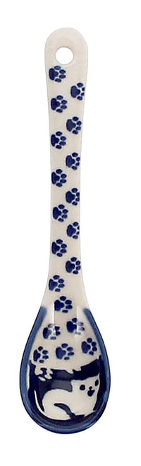 A picture of a Polish Pottery Sugar Spoon (Kitty Cat Path) | L001T-KOT6 as shown at PolishPotteryOutlet.com/products/sugar-spoon-kitty-cat-path-l001t-kot6