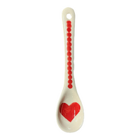 A picture of a Polish Pottery Sugar Spoon (Whole Hearted Red) | L001T-SEDC as shown at PolishPotteryOutlet.com/products/sugar-spoon-whole-hearted-red-l001t-sedc
