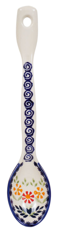 A picture of a Polish Pottery Stirring Spoon (Flower Power) | L008T-JS14 as shown at PolishPotteryOutlet.com/products/large-stirring-spoon-flower-power