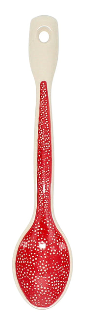 A picture of a Polish Pottery Stirring Spoon (Red Sky at Night) | L008T-WCZE as shown at PolishPotteryOutlet.com/products/large-stirring-spoon-red-sky-at-night