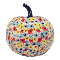 A picture of a Polish Pottery Large Pumpkin (Sunlit Blossoms) | L022S-AS62 as shown at PolishPotteryOutlet.com/products/large-pumpkin-sunlit-blossoms-l022s-as62