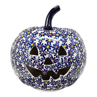 A picture of a Polish Pottery Large Pumpkin (Field of Daisies) | L022S-S001 as shown at PolishPotteryOutlet.com/products/large-pumpkin-s001-l022s-s001