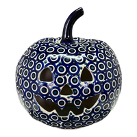 A picture of a Polish Pottery Large Pumpkin (Eyes Wide Open) | L022T-58 as shown at PolishPotteryOutlet.com/products/large-pumpkin-eyes-wide-open-l022t-58
