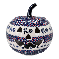 A picture of a Polish Pottery Large Pumpkin (Swedish Flower) | L022T-KLK as shown at PolishPotteryOutlet.com/products/large-pumpkin-klk-l022t-klk