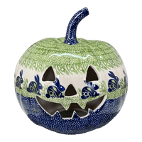 A picture of a Polish Pottery Large Pumpkin (Bunny Love) | L022T-P324 as shown at PolishPotteryOutlet.com/products/large-pumpkin-bunny-love-l022t-p324