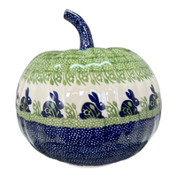 A picture of a Polish Pottery Large Pumpkin (Bunny Love) | L022T-P324 as shown at PolishPotteryOutlet.com/products/large-pumpkin-bunny-love-l022t-p324