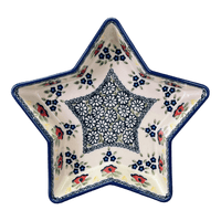 A picture of a Polish Pottery Star-Shaped Baker (Coral Bells) | M045S-DPSD as shown at PolishPotteryOutlet.com/products/star-shaped-bowl-baker-coral-bells-m045s-dpsd