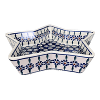 A picture of a Polish Pottery Star-Shaped Baker (Floral Peacock) | M045T-54KK as shown at PolishPotteryOutlet.com/products/star-shaped-bowl-floral-peacock-m045t-54kk