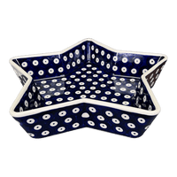 A picture of a Polish Pottery Star-Shaped Baker (Dot to Dot) | M045T-70A as shown at PolishPotteryOutlet.com/products/astar-shaped-bowl-dot-to-dot-m045t-70a