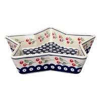 A picture of a Polish Pottery Star-Shaped Baker (Cherry Dot) | M045T-70WI as shown at PolishPotteryOutlet.com/products/star-shaped-bowl-baker-cherry-dot-m045t-70wi