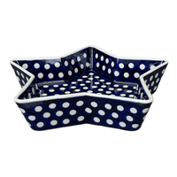 A picture of a Polish Pottery Star-Shaped Baker (Hello Dotty) | M045T-9 as shown at PolishPotteryOutlet.com/products/star-shaped-bowl-baker-hello-dotty-m045t-9