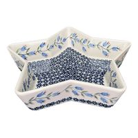 A picture of a Polish Pottery Star-Shaped Bowl/Baker (Lily of the Valley) | M045T-ASD as shown at PolishPotteryOutlet.com/products/star-shaped-bowl-lily-of-the-valley-m045t-asd