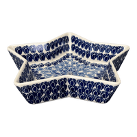 A picture of a Polish Pottery Star-Shaped Bowl/Baker (Tulip Blues) | M045T-GP16 as shown at PolishPotteryOutlet.com/products/star-shaped-bowl-baker-tulip-blues-m045t-gp16