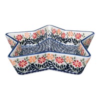 A picture of a Polish Pottery Star-Shaped Bowl/Baker (Flower Power) | M045T-JS14 as shown at PolishPotteryOutlet.com/products/star-shaped-bowl-flower-power-m045t-js14