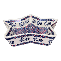 A picture of a Polish Pottery Star-Shaped Bowl/Baker (Swedish Flower) | M045T-KLK as shown at PolishPotteryOutlet.com/products/star-shaped-bowl-swedish-flower-m045t-klk