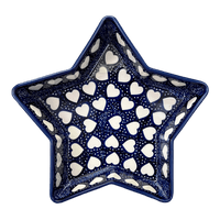 A picture of a Polish Pottery Star-Shaped Bowl/Baker (Sea of Hearts) | M045T-SEA as shown at PolishPotteryOutlet.com/products/star-shaped-bowl-baker-sea-of-hearts-m045t-sea