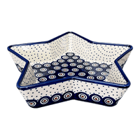 A picture of a Polish Pottery Star-Shaped Baker (Peacock Dot) | M045U-54K as shown at PolishPotteryOutlet.com/products/star-shaped-bowl-peacock-dot-m045u-54k