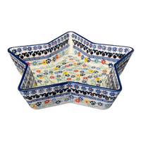 A picture of a Polish Pottery Star-Shaped Bowl/Baker (Floral Swirl) | M045U-BL01 as shown at PolishPotteryOutlet.com/products/star-shaped-bowl-baker-floral-swirl-m045u-bl01