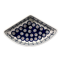 A picture of a Polish Pottery Wedge-Shaped Bowl (Floral Peacock) | M048T-54KK as shown at PolishPotteryOutlet.com/products/copy-of-wedge-shaped-bowl-floral-peacock-m048t-54kk