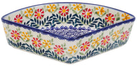 A picture of a Polish Pottery Wedge-Shaped Bowl (Flower Power) | M048T-JS14 as shown at PolishPotteryOutlet.com/products/wedge-shaped-bowl-flower-power