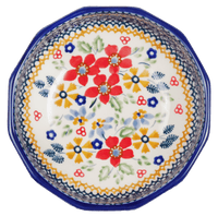 A picture of a Polish Pottery Multangular Bowl (Ruby Bouquet) | M058S-DPCS as shown at PolishPotteryOutlet.com/products/multiangular-multiuse-bowl-ruby-bouquet