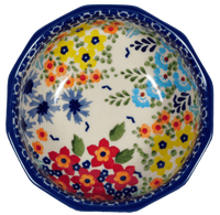 A picture of a Polish Pottery Multangular Bowl (Brilliant Garden) | M058S-DPLW as shown at PolishPotteryOutlet.com/products/multi-angular-multi-use-bowl-brilliant-garden