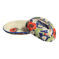 A picture of a Polish Pottery Fancy Butter Dish (Poppies & Posies) | M077S-IM02 as shown at PolishPotteryOutlet.com/products/fancy-butter-dish-poppies-posies-m077s-im02