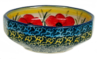 A picture of a Polish Pottery Multangular Bowl (Poppies in Bloom) | M058S-JZ34 as shown at PolishPotteryOutlet.com/products/multi-angular-multi-use-bowl-poppies-in-bloom