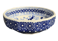 A picture of a Polish Pottery Multangular Bowl (Duet in Blue) | M058S-SB01 as shown at PolishPotteryOutlet.com/products/multi-angular-multi-use-bowl-duet-in-blue-m058s-sb01