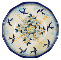 A picture of a Polish Pottery Multangular Bowl (Soaring Swallows) | M058S-WK57 as shown at PolishPotteryOutlet.com/products/multiangular-multiuse-bowl-soaring-swallows